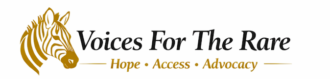 Voices For The Rare Logo, Ultra Rare Zebra image Hope, Access, Advocacy.